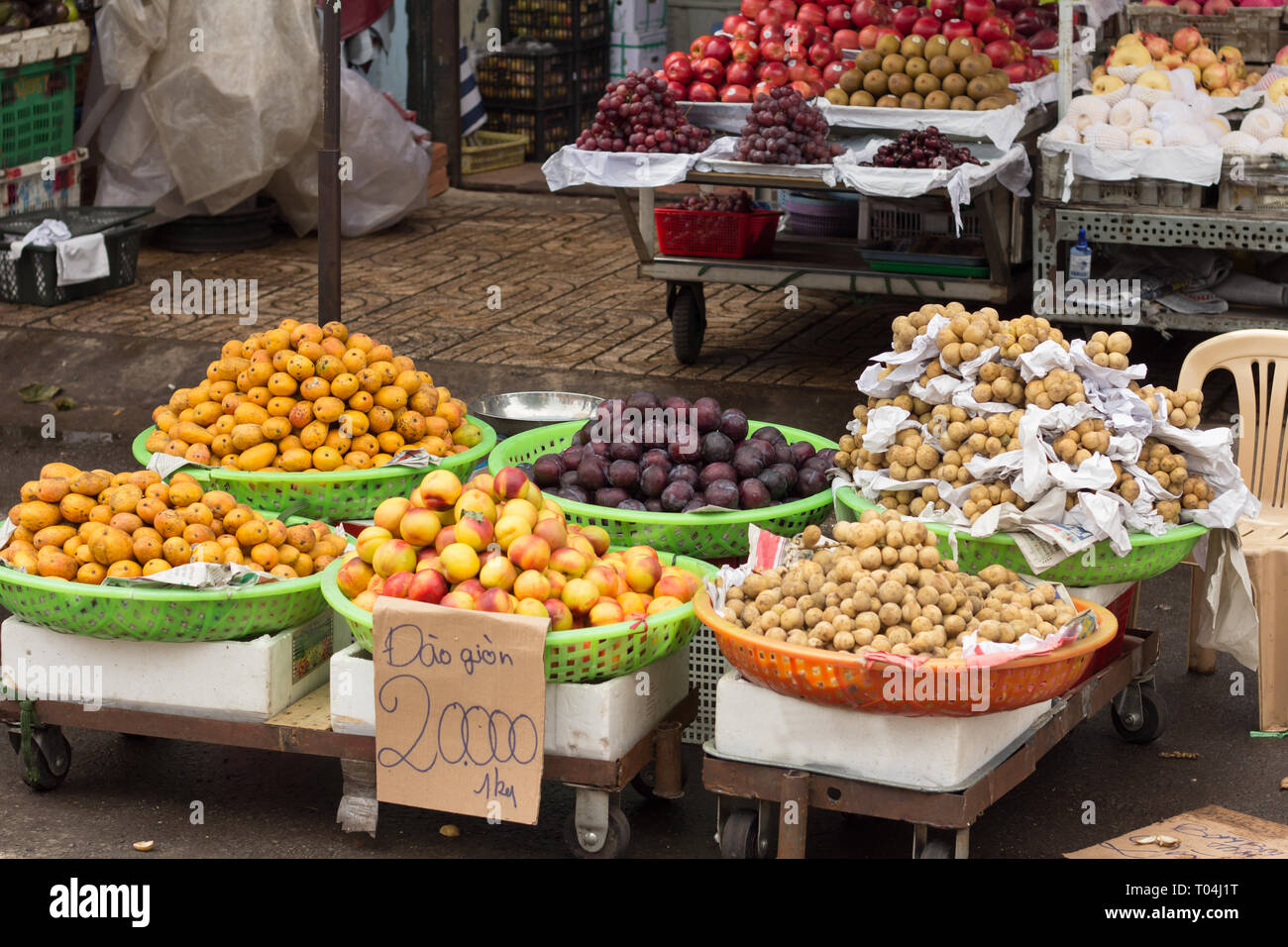tropical colorful fruit on asian street market Stock Photo