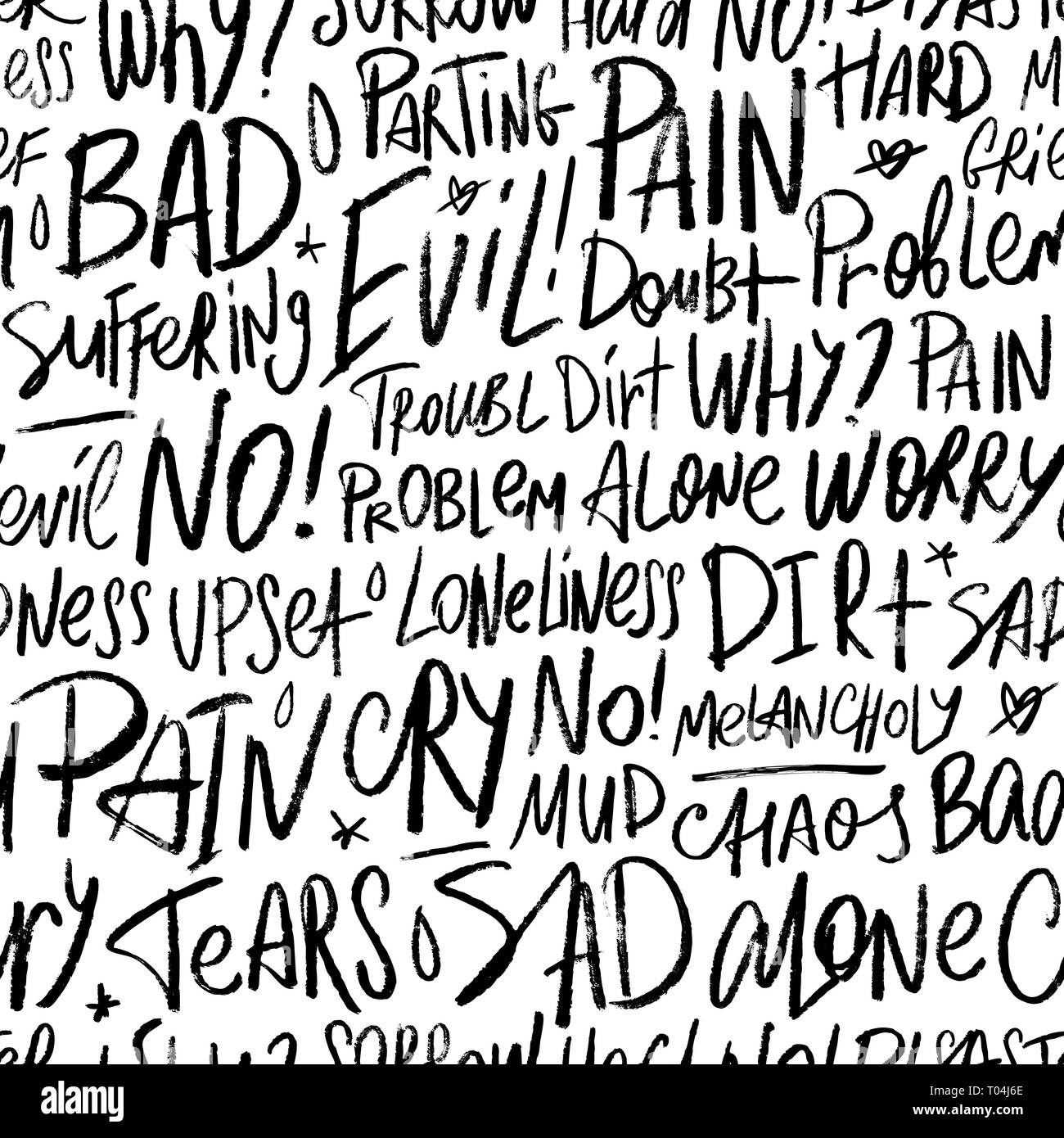 Vector Seamless Pattern With The Bad Words Pain Dirt Upset Angry Evil Tears And Others Handwritten Pattern Stock Vector Image Art Alamy