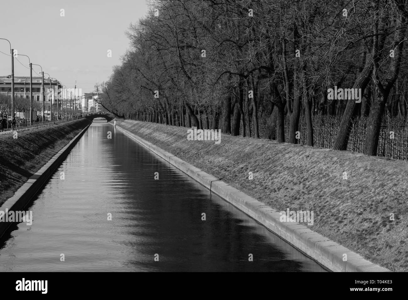 Lebyazhya Canal of St. Petersburg. Peter channels. City water. The architecture of the city. April 23, 2018, Russia, St. Petersburg. Stock Photo