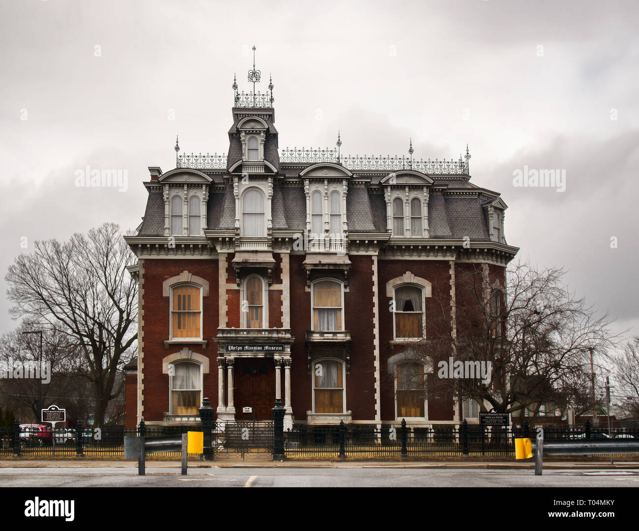 Binghamton, New York, USA. March 16, 2019. The Phelp's Mansion Museum, built in 1870, listed on The National Registry of Historic Places, on Court Str Stock Photo