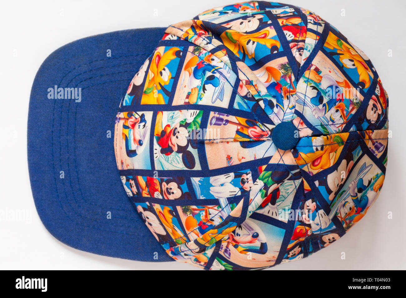 Disney characters baseball cap set on white background Stock Photo