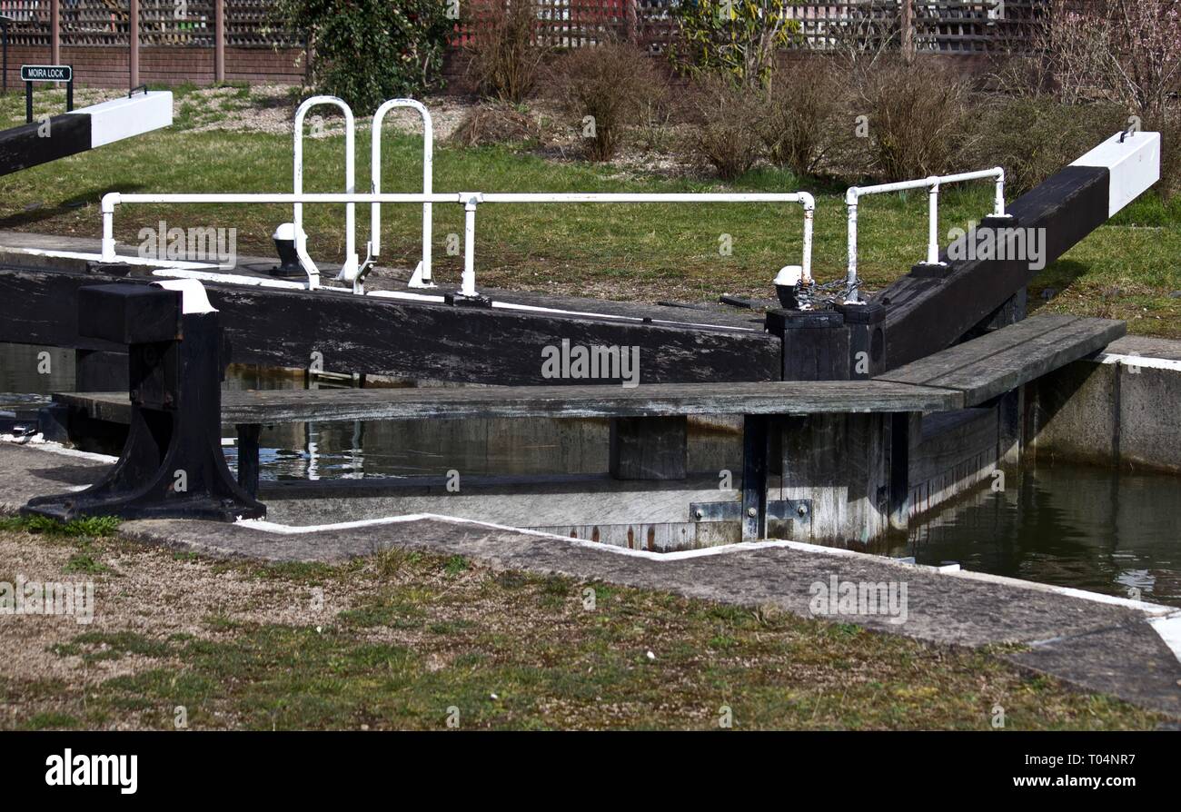 Lock Gates Moira Furnace Museum Building and Craft Centre on the Ashby Canal, Moira, Derbyshire.England Stock Photo