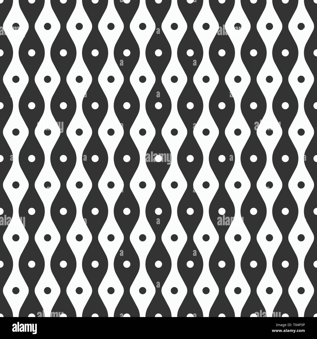 Abstract seamless pattern of smooth lines and dots. Stylish fabric print. Regularly repeated geometric ornament. Flat design. Vector background. Stock Vector