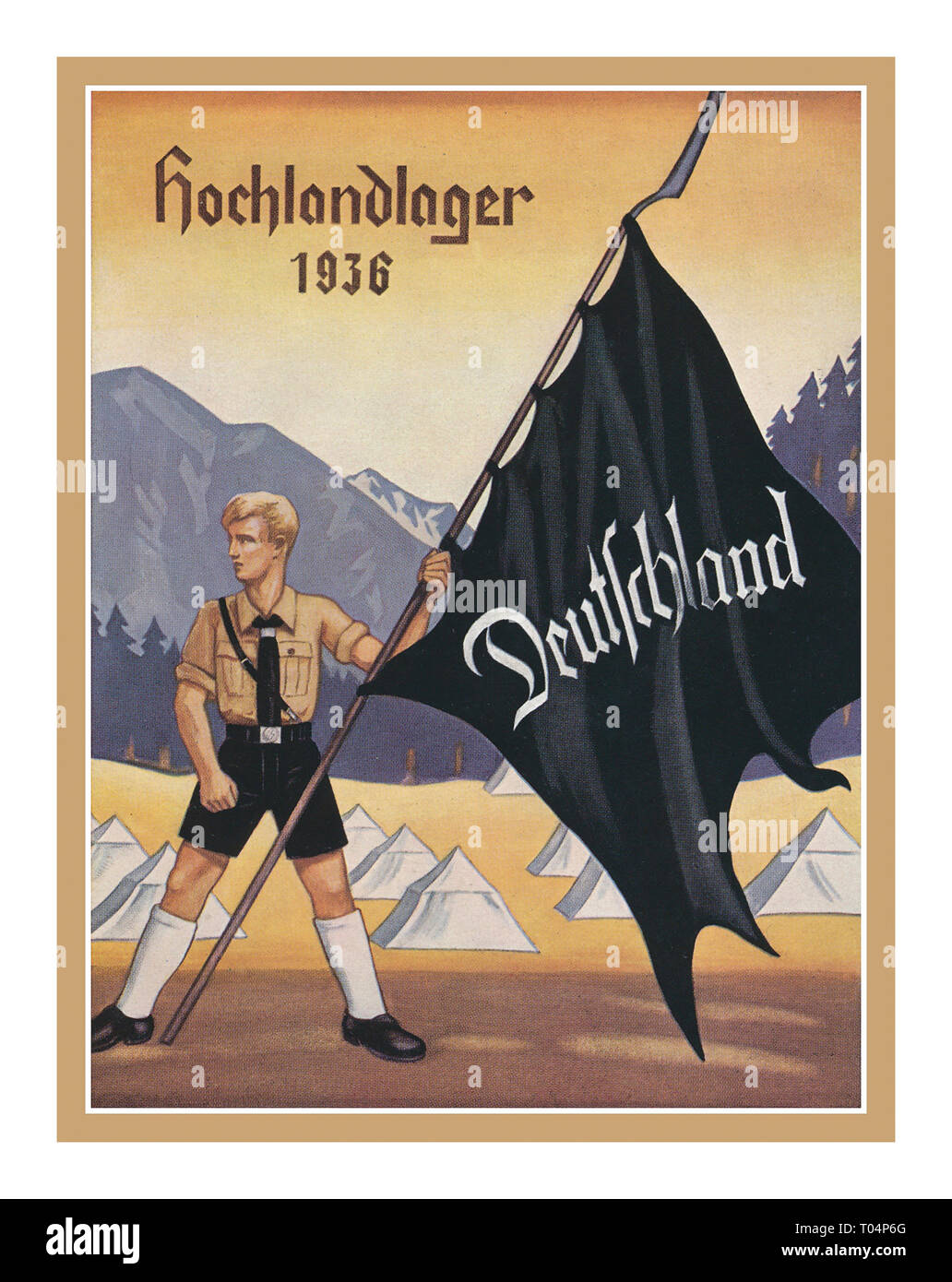 Ansichtskarten: Propaganda: 1936, 'Hochlandlager 1936', farbige Propagandakarte, gelaufen mit Text. 1936, 'Hochlandlager 1936', farbige Propagandakarte, gelaufen mit Text. Stock Photo