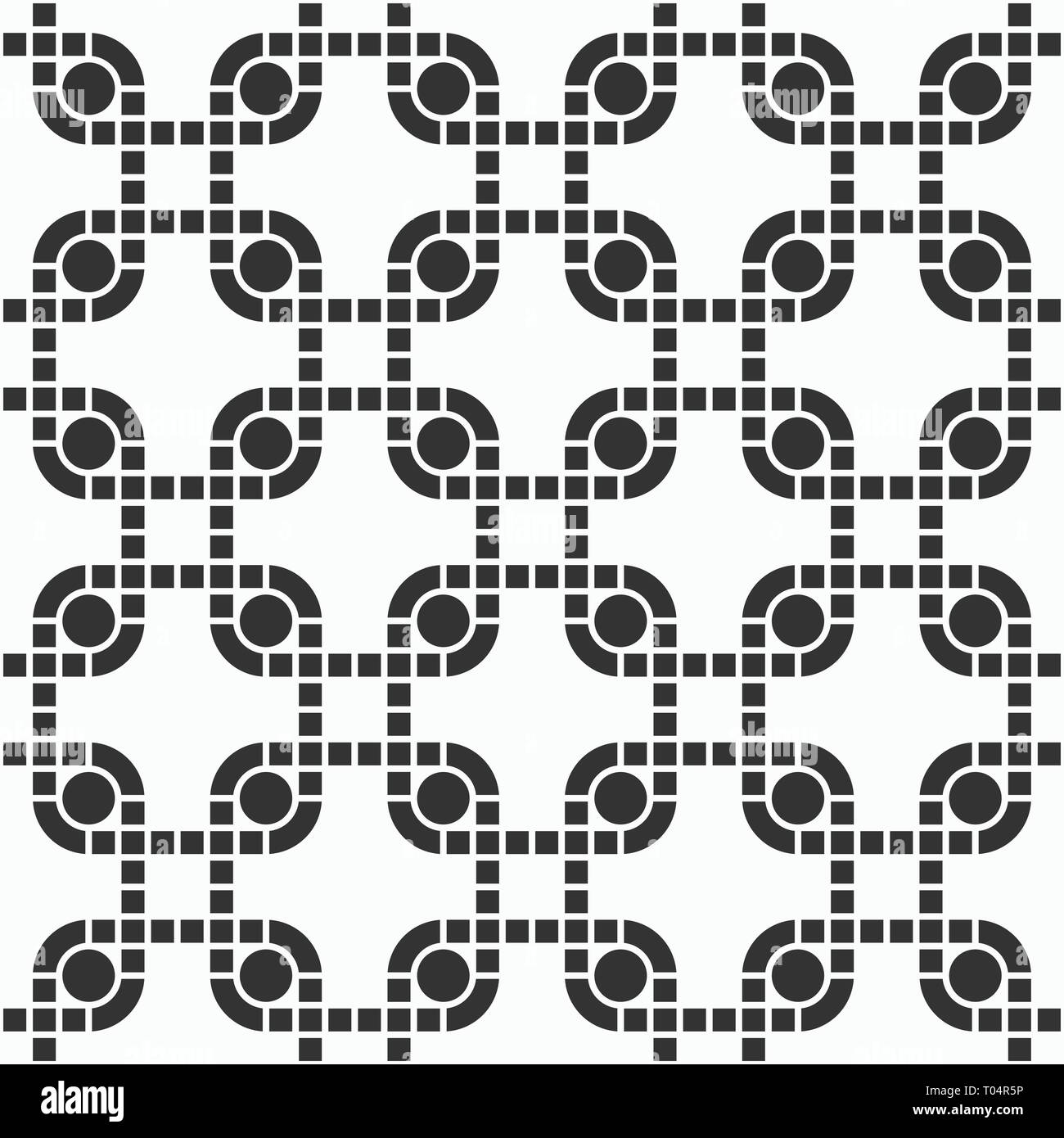 Abstract seamless pattern. Modern stylish texture. Regularly repeating geometric ornament of squares, circles, rounded shapes. Floor pattern. Vector. Stock Vector