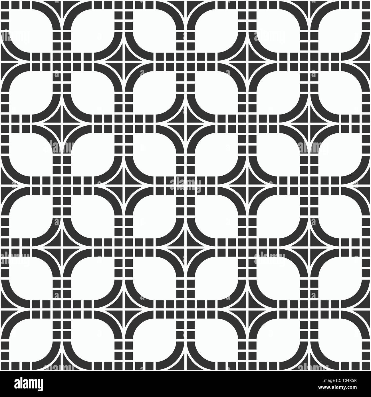 Abstract seamless pattern. Modern stylish texture. Regularly repeating geometric ornament of squares, rhombuses, rounded shapes. Floor pattern. Vector Stock Vector