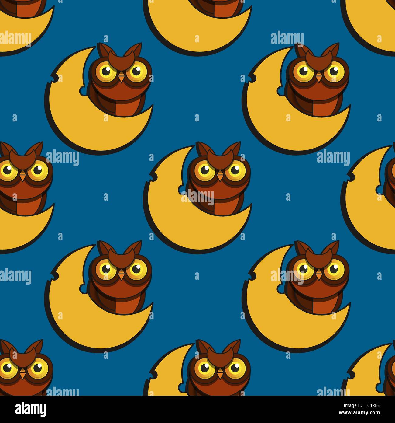 Cute cartoon style owls vector illustration seamless pattern Stock Vector