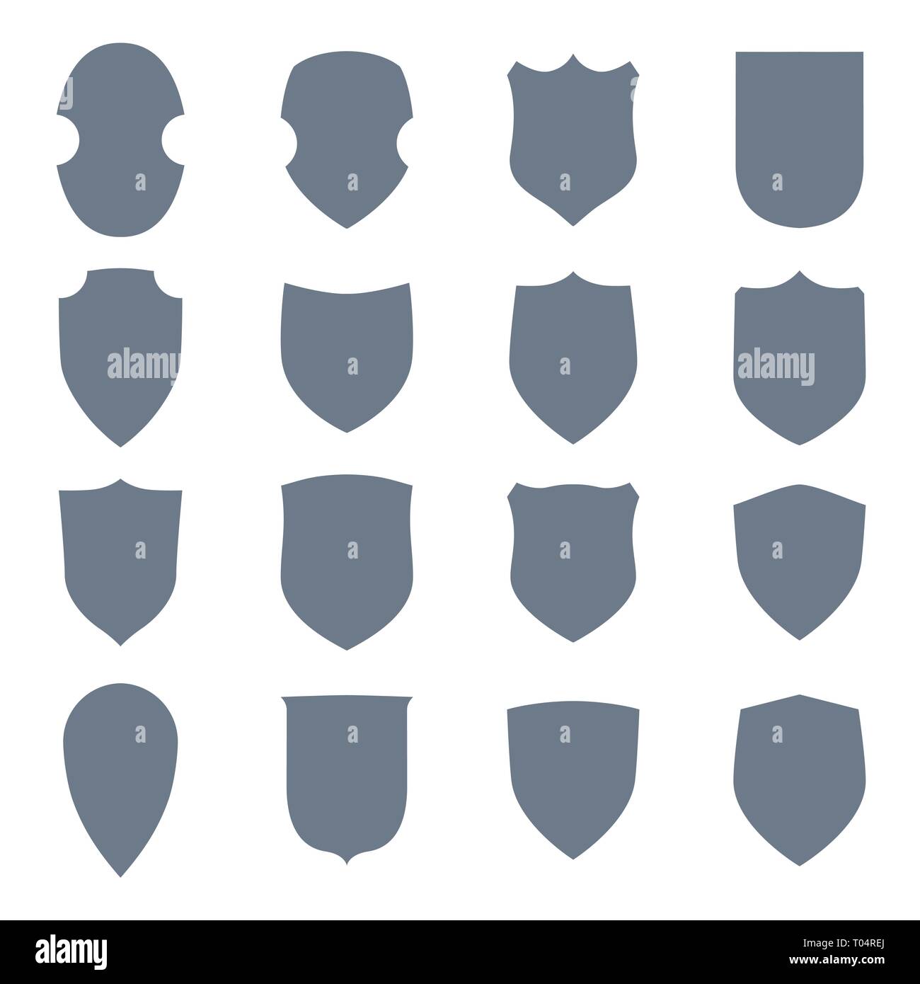 Shield shape icons set. Gray label signs isolated on white background