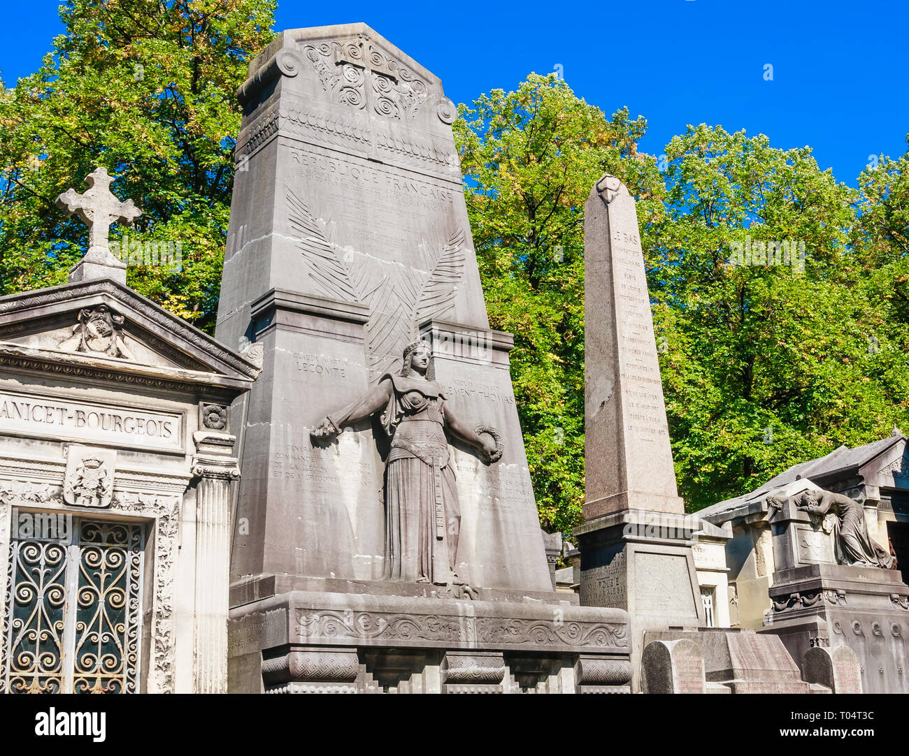 France, Paris, Pere Lachaise cemetery,  monument to the generals Claude Martin Lecomte (1817-1871) and Jacques Leon Clement-Thomas (1809-1871) shot on Stock Photo