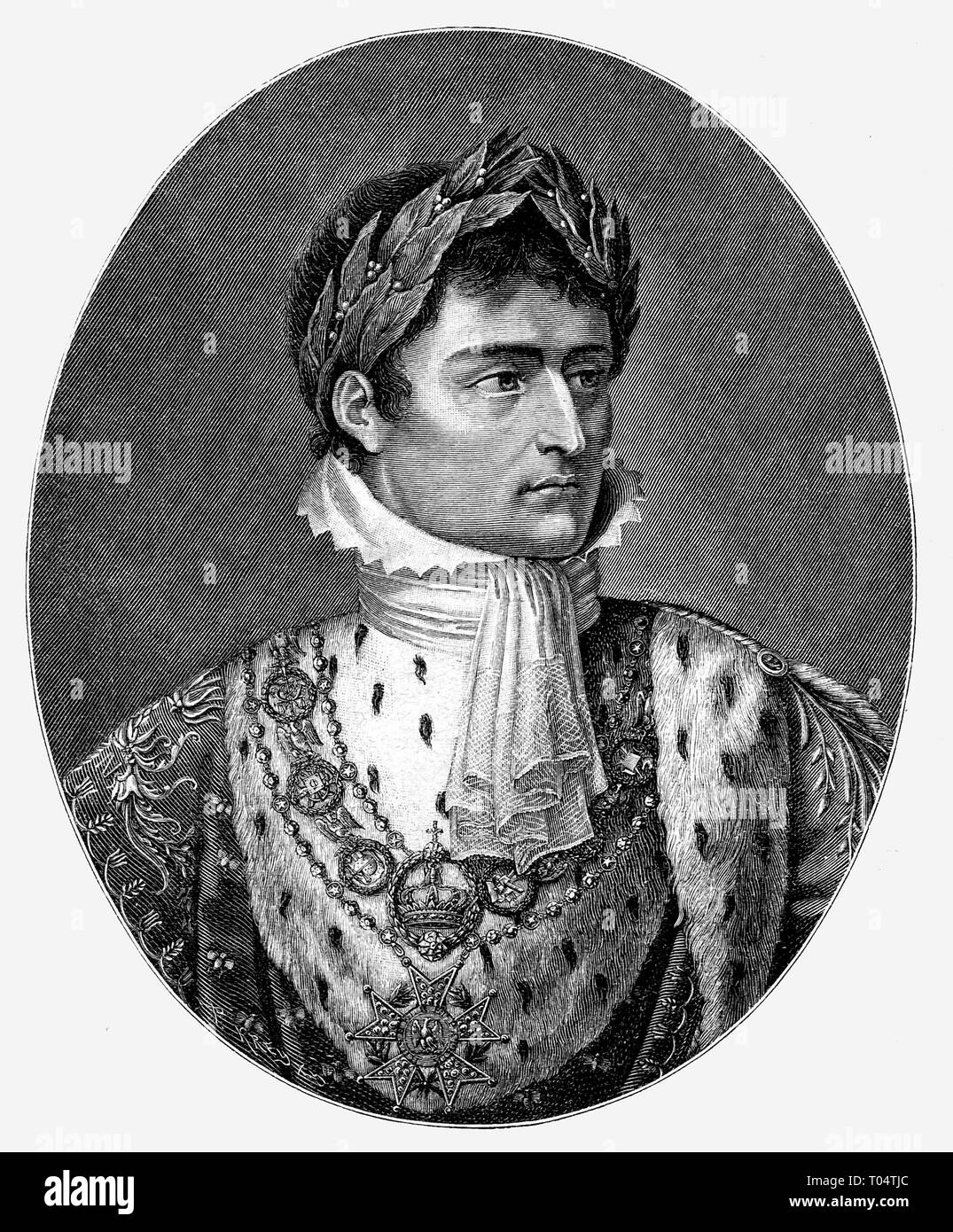 Napoleon I, emperor. Portrait of Charles Chatillon, engraved by Anduin. Digital improved reproduction from Illustrated overview of the life of mankind in the 19th century, 1901 edition, Marx publishing house, St. Petersburg. Stock Photo