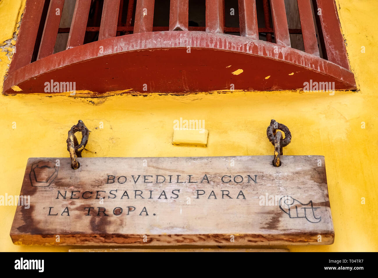Cartagena Colombia,Playa de las Bovedas,former army barracks vault,sign,Spanish language,visitors travel traveling tour tourist tourism landmark landm Stock Photo