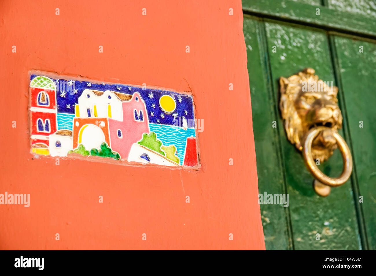 Cartagena Colombia,Center,centre,San Diego,ceramic tile art decorative door knocker,COL190120115 Stock Photo
