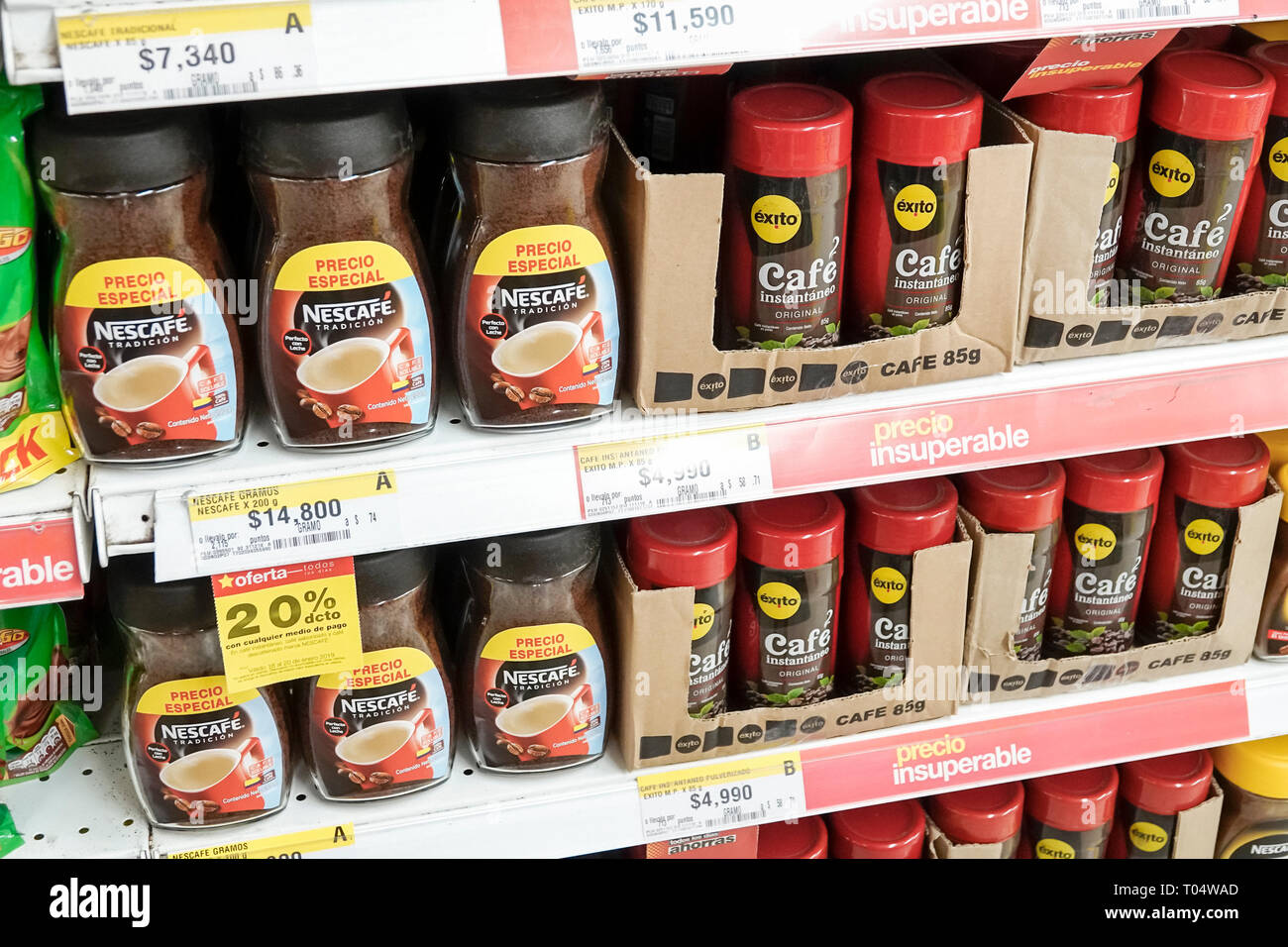 Cartagena Colombia,Center,centre,La Matuna,Exito Mercado,inside interior,grocery store supermarket,display sale food shelf shelves,packaging products, Stock Photo