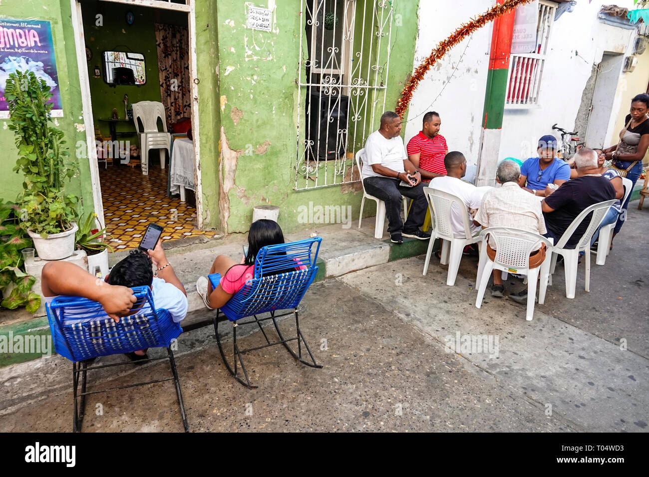 Cartagena Colombia,Center,centre,Getsemani,working class neighborhood,Hispanic Latin Latino ethnic immigrant immigrants minority,resident residents,re Stock Photo
