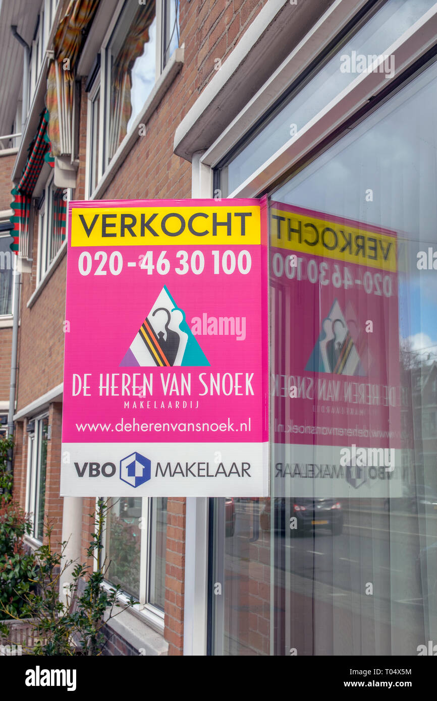 Billboard Sold House At Amsterdam The Netherlands 2019 Stock Photo