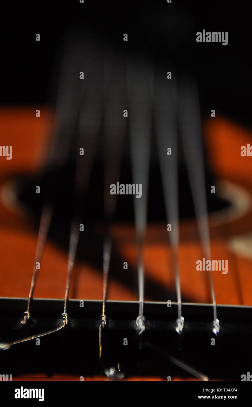 Classical guitar. Issuing a stringed instrument sounds. Fretboard