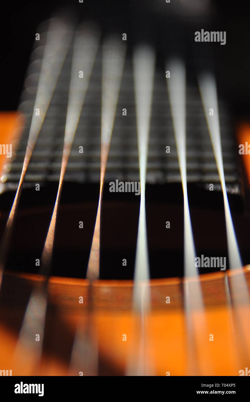 Classical guitar. Issuing a stringed instrument sounds. Fretboard