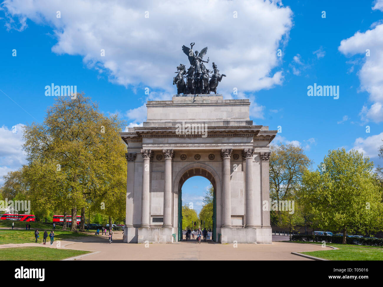 Wellington Arch at Hyde Park corner London. Stock Photo