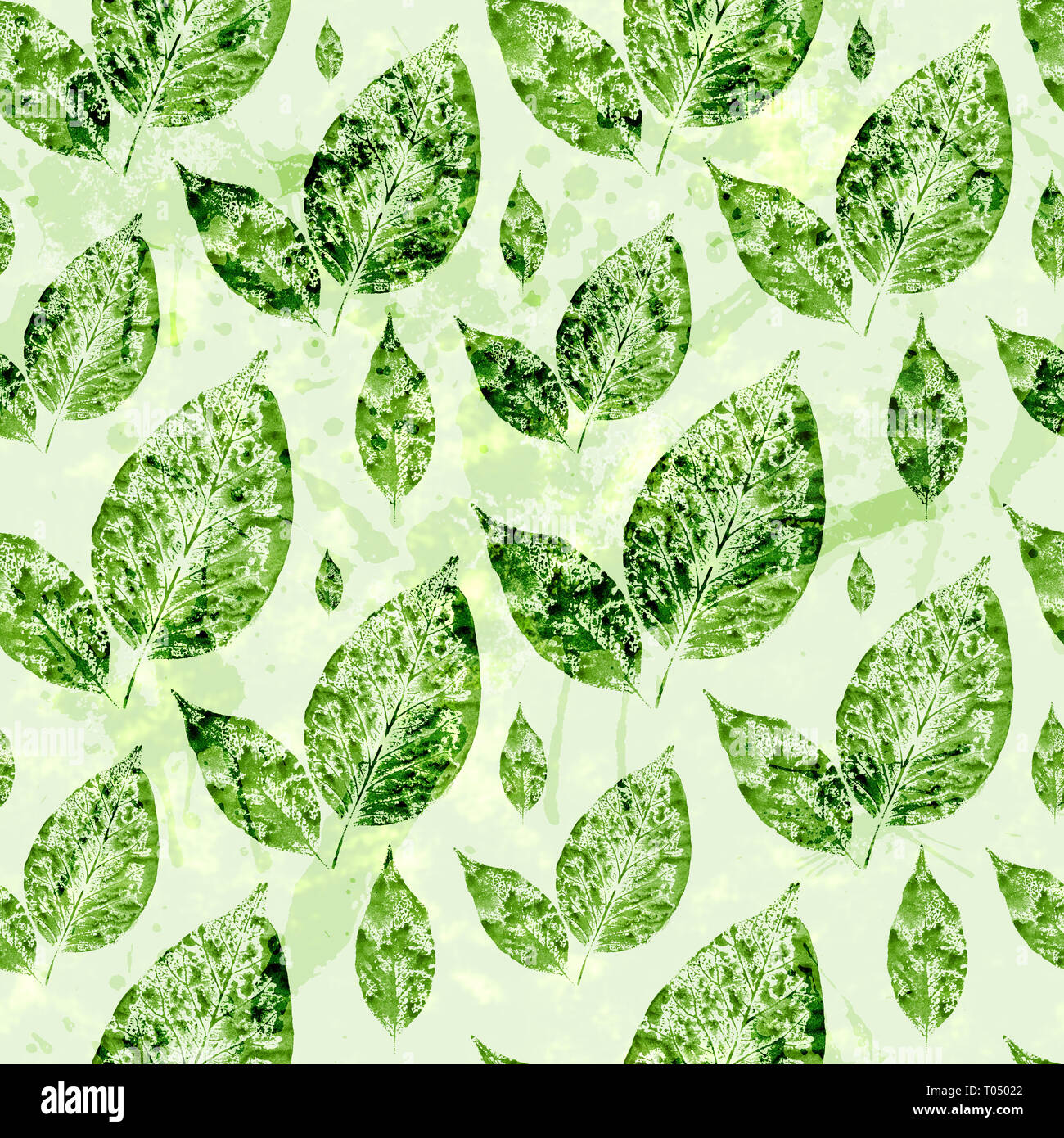 Watercolor Green Leaves Seamless Pattern Background Stock Vector