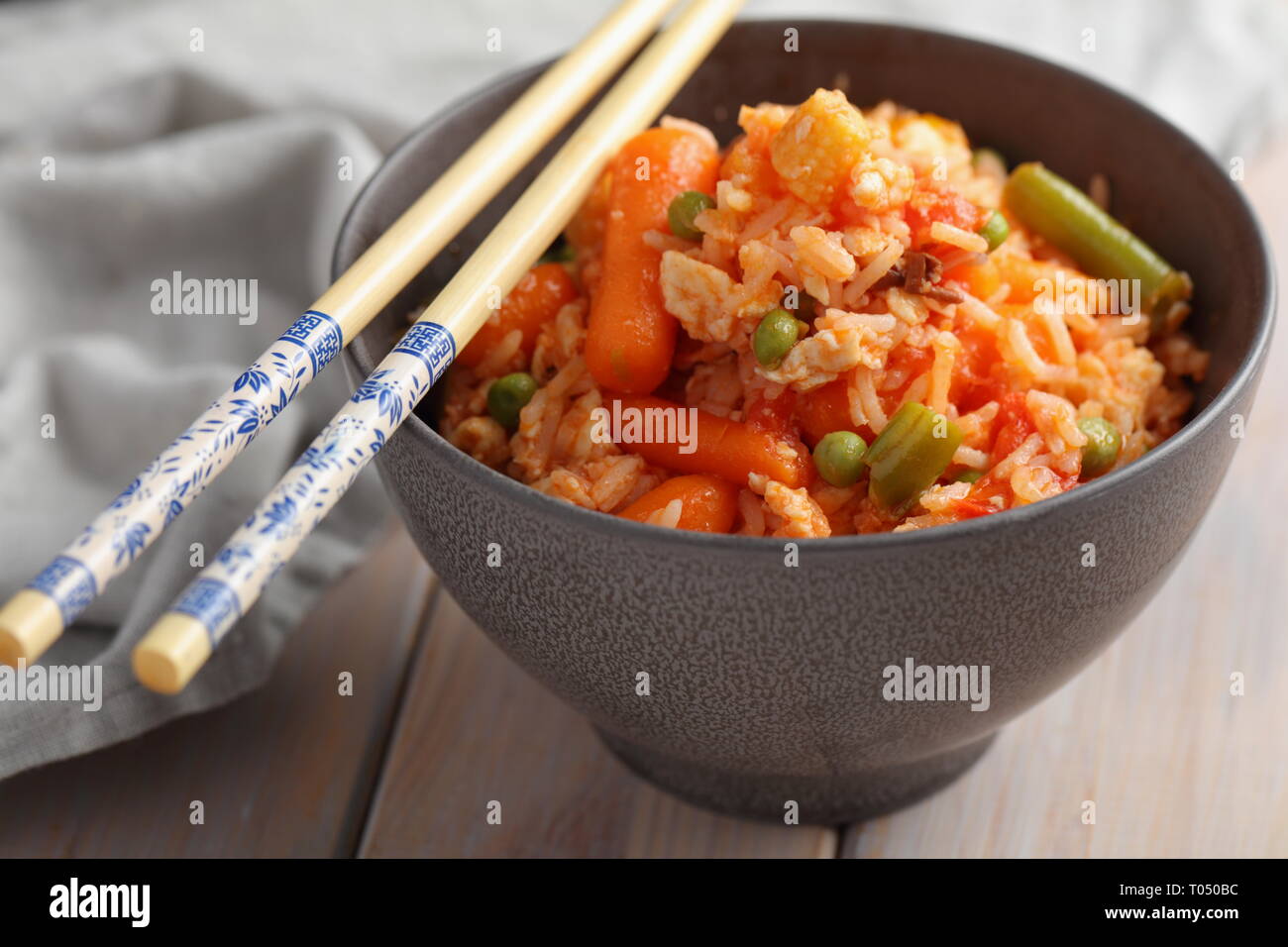 Vegan Fried Rice with vegetables. Chinese cuisine Stock Photo