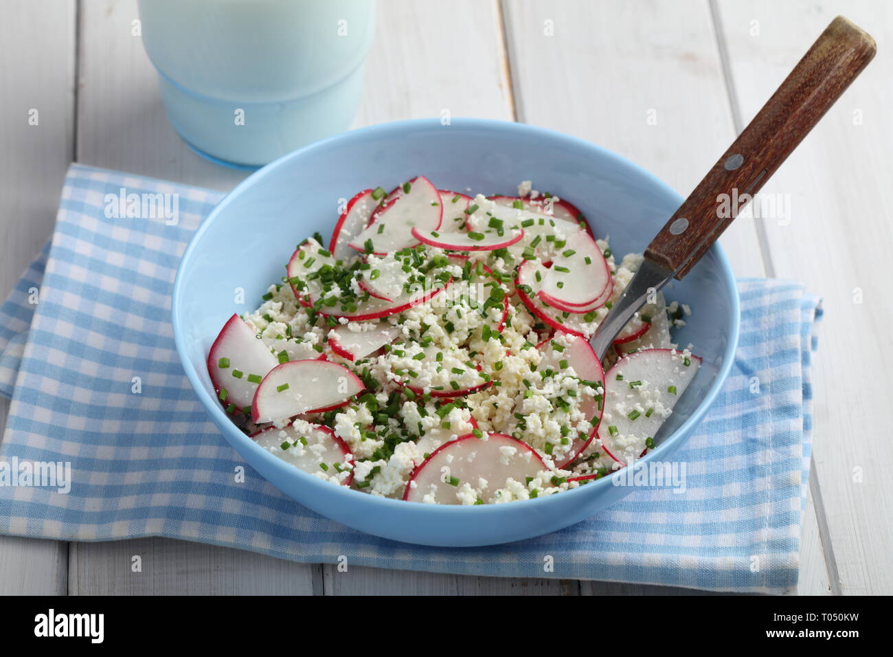 Spring Salad With Radish Cottage Cheese And Chives Stock Photo
