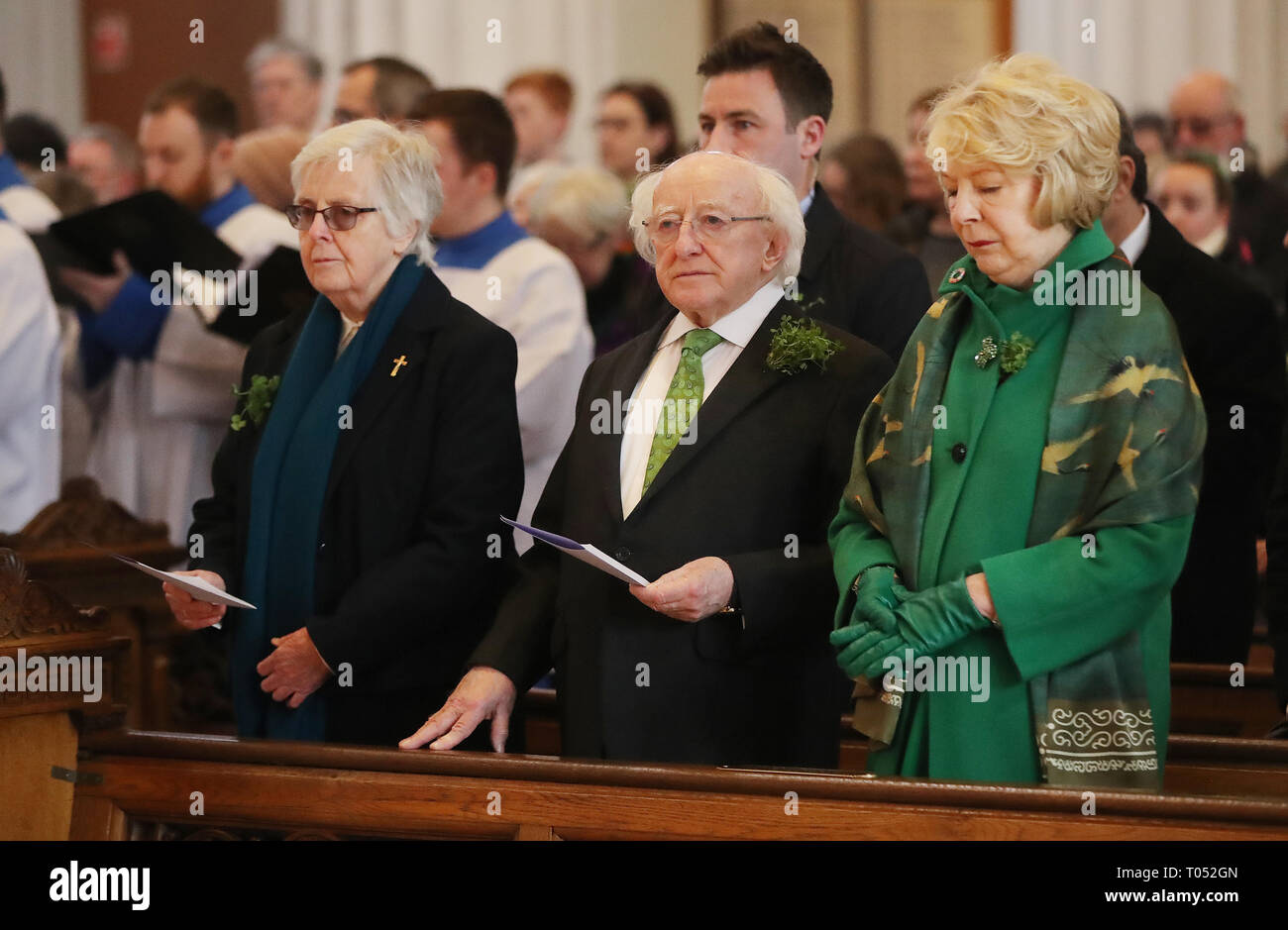 President Michael D Higgins and his wife Sabina (right) attend a memorial service for the victims of the New Zealand Mosque attacks at St Marys Pro Cathederal in Dublin. Stock Photo