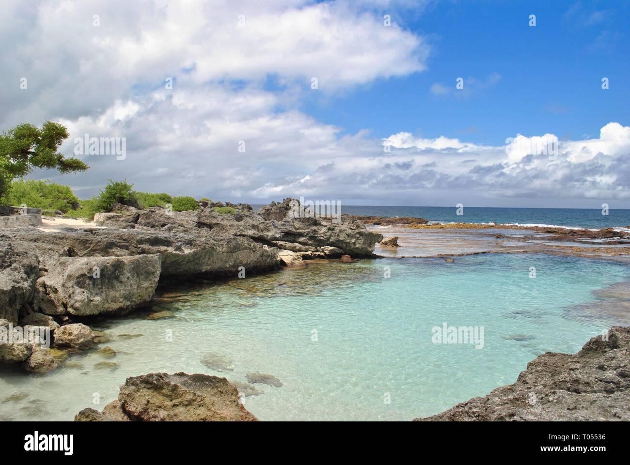 Wide angle shot of the swimming hole in Rota, Northern Mariana Islands ...