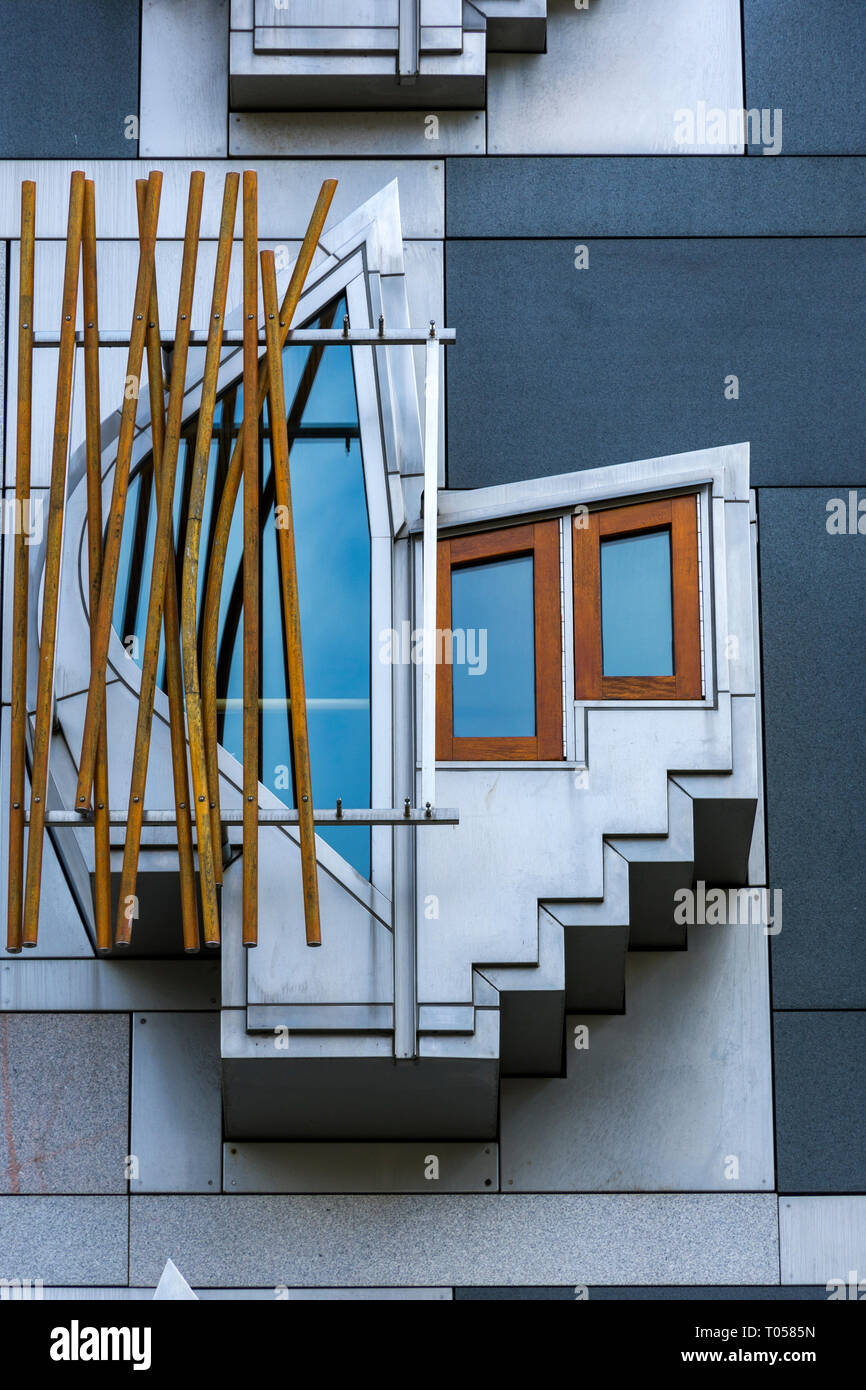 A window of the Scottish Parliament Building (by Enric Miralles 2004), Holyrood, Edinburgh, Scotland, UK Stock Photo