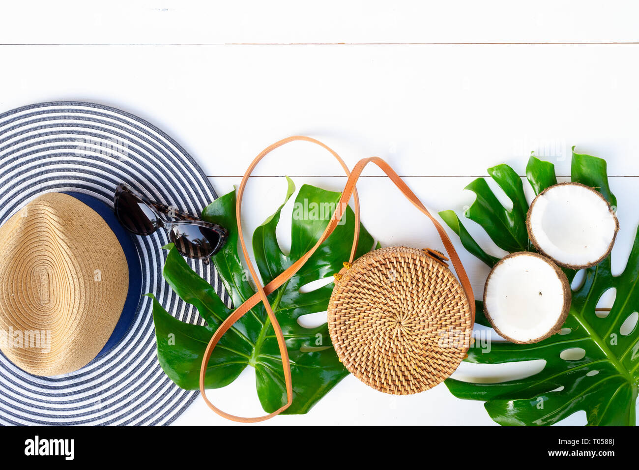 Flatsy Summer Summer flat lay scenery with swimsuit Stock Photo - Alamy