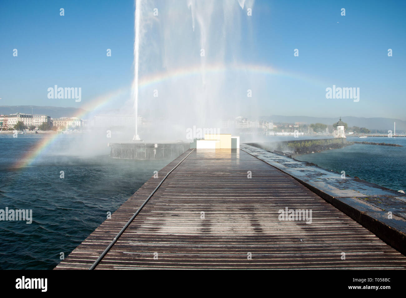 Jet d'Eau Fountain Geneva Stock Photo