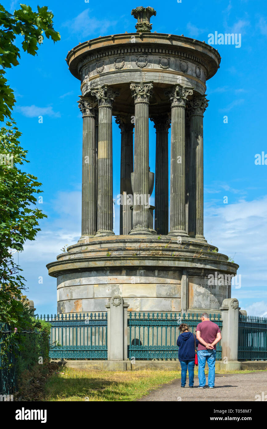 The Dugald Stewart Monument, Calton Hill, designed by William Henry Playfair and completed in September 1831.  Calton Hill, Edinburgh, Scotland, UK Stock Photo