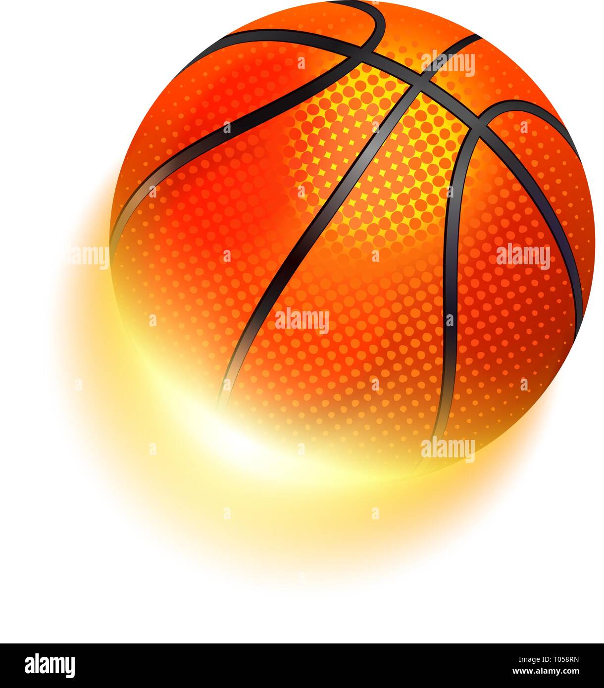 Basketball sport ball in fire. Bright and shiny effects with transparencies. Stock Vector