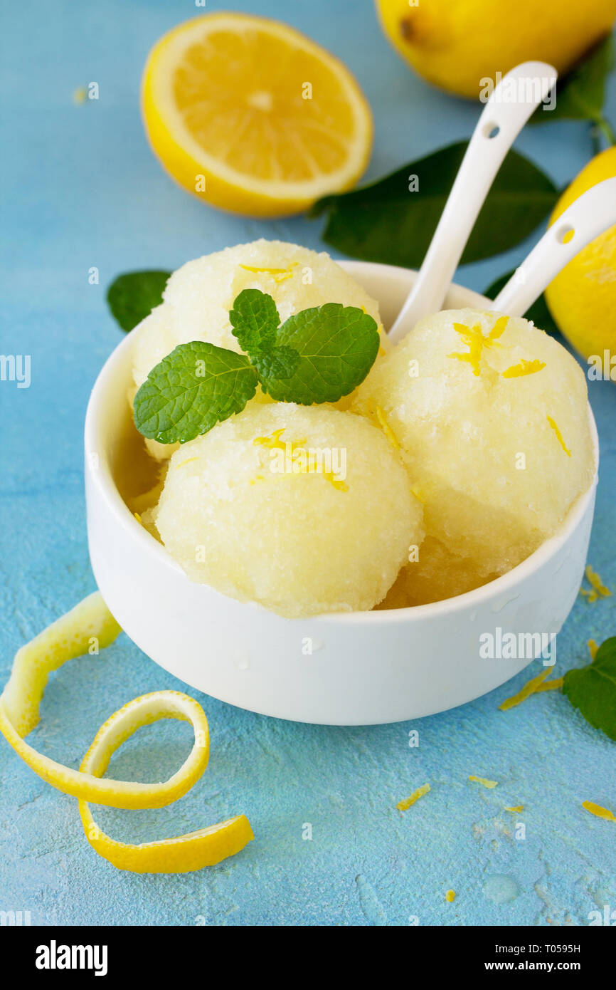 Homemade Fresh fruit lemon sorbet ice cream in a white bowl Stock Photo Alamy