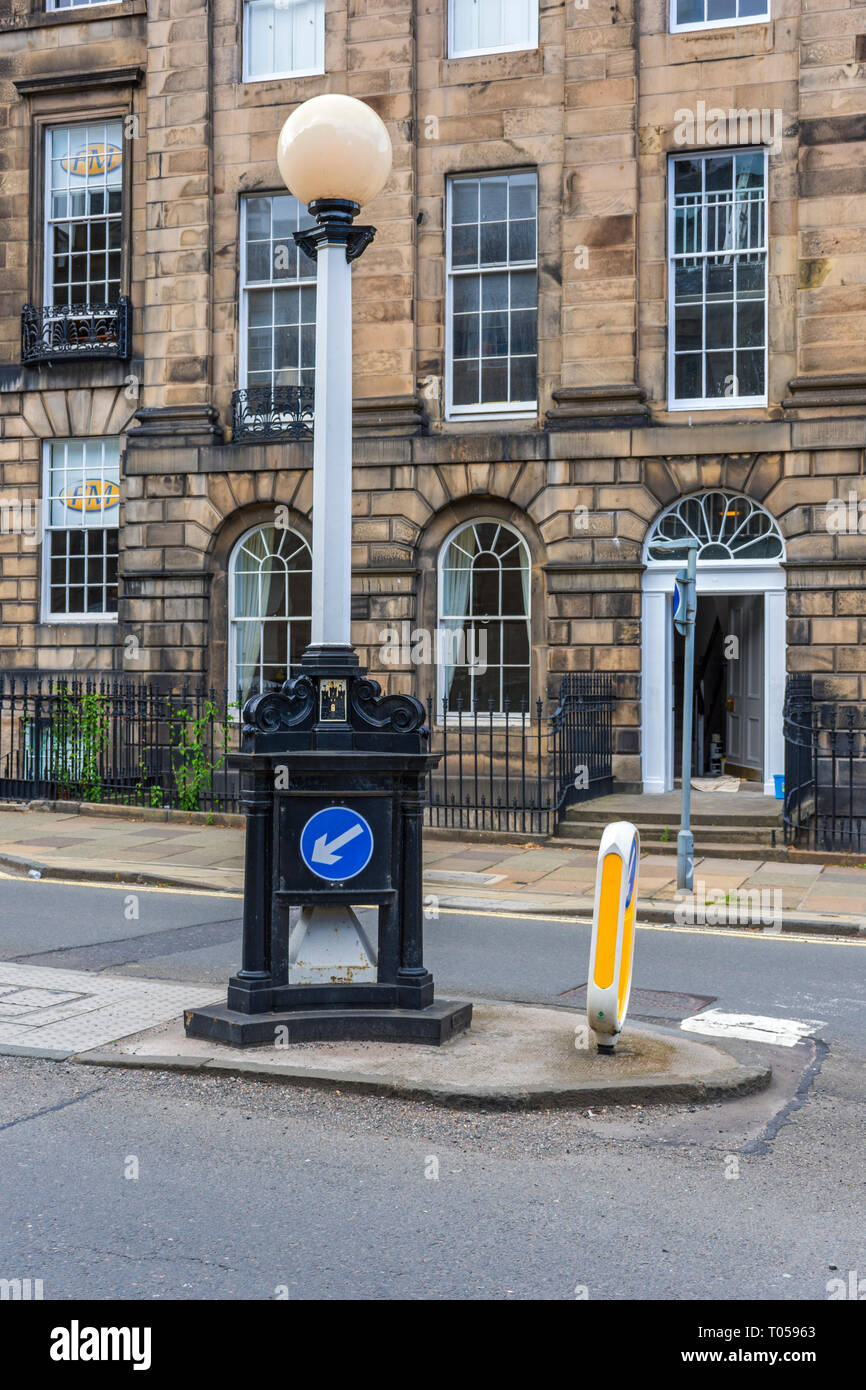 Traffic sign and beacon, Great Stuart Street, New Town, Edinburgh, Scotland, UK Stock Photo