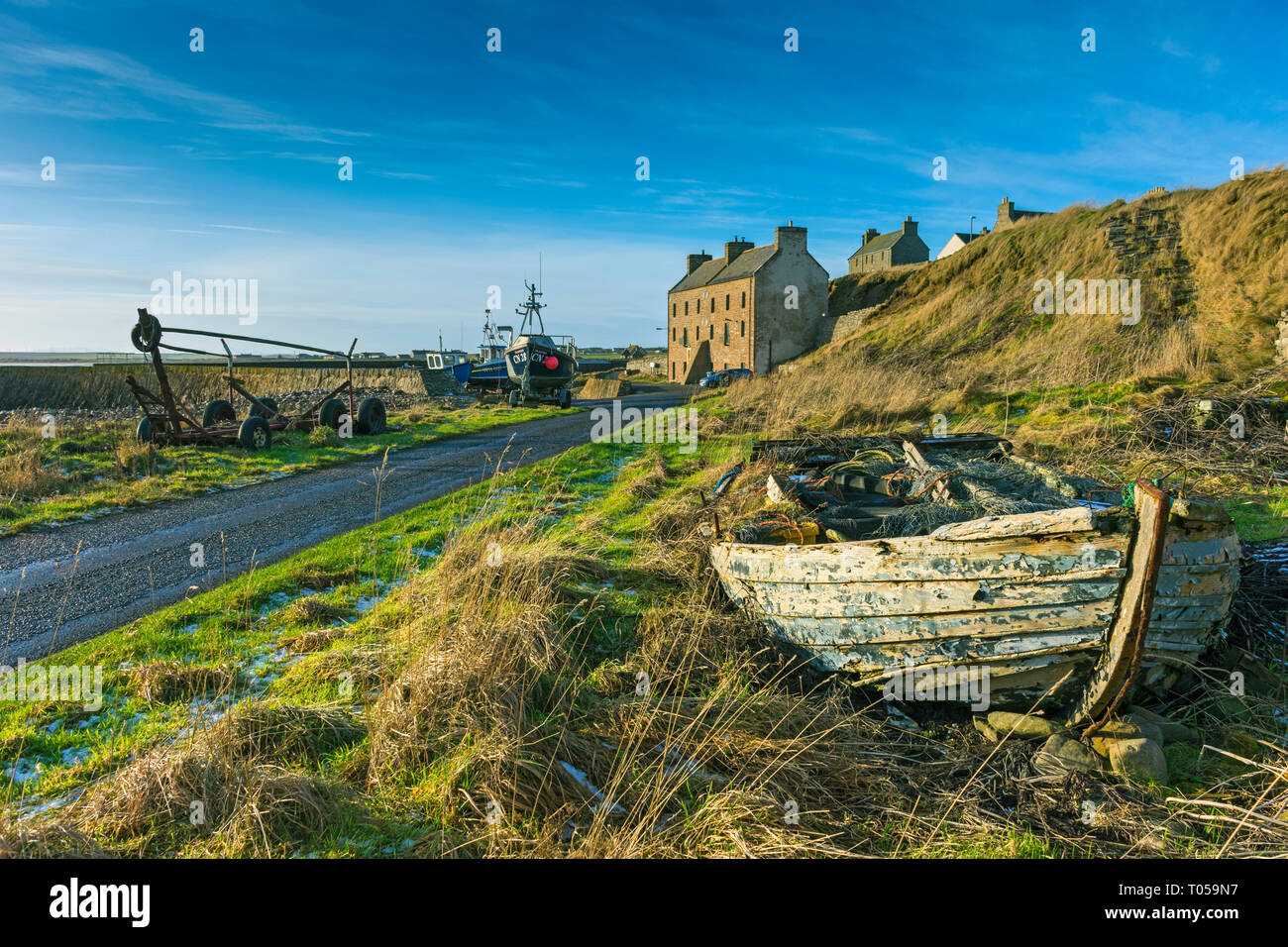 The Harbour House at Keiss, harbour.  Built c1831, formerly a fishing warehouse, now converted to a holiday home.  Keiss, Caithness, Scotland, UK Stock Photo