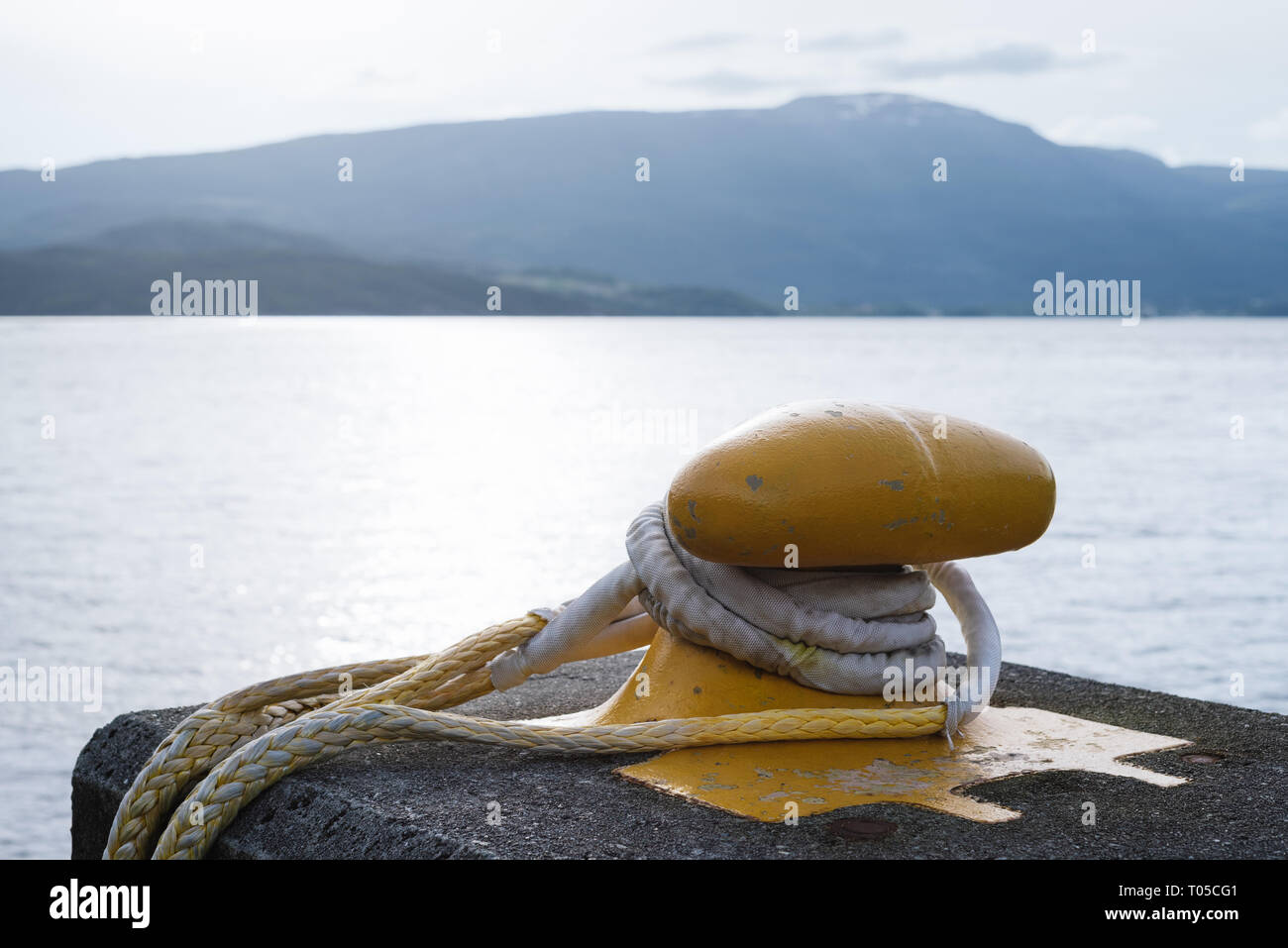Sunny Norwegian landscape. Berth in Norway. Bitt Close up Stock Photo