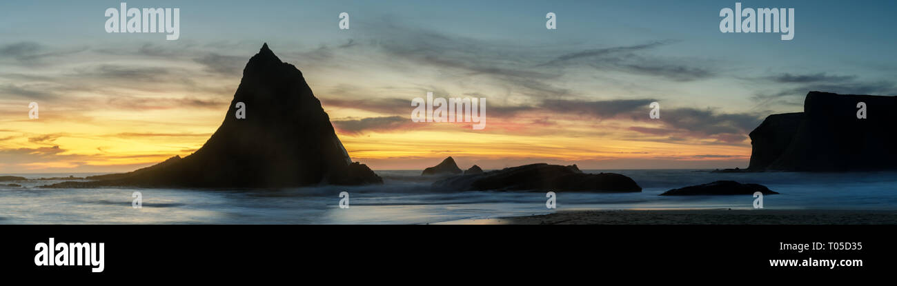 Panoramic sunset views over Martins Beach near Half Moon Bay. Stock Photo