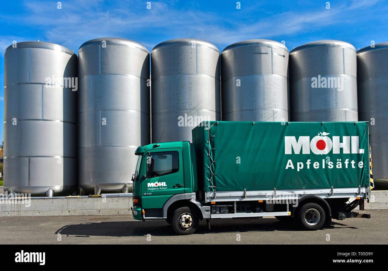 Storage tanks for apple juice of a juice producing company, Mosterei