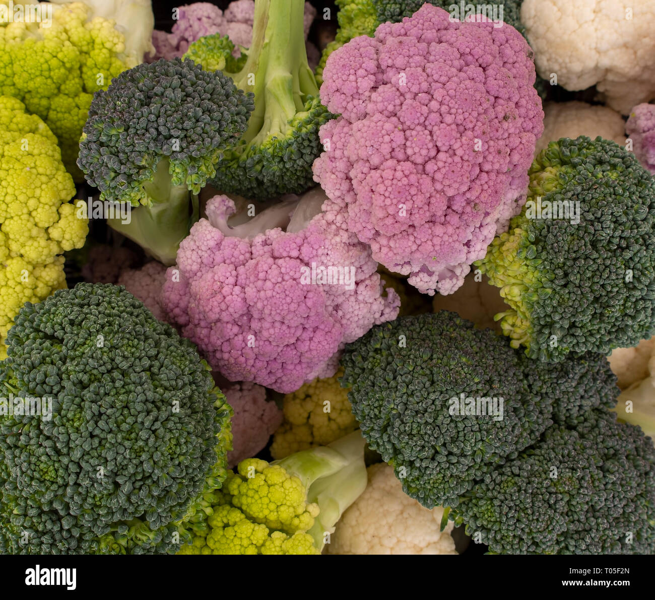 Broccoli Colurs Colourful vegetables background .Raw cauliflower, broccoli florets ...