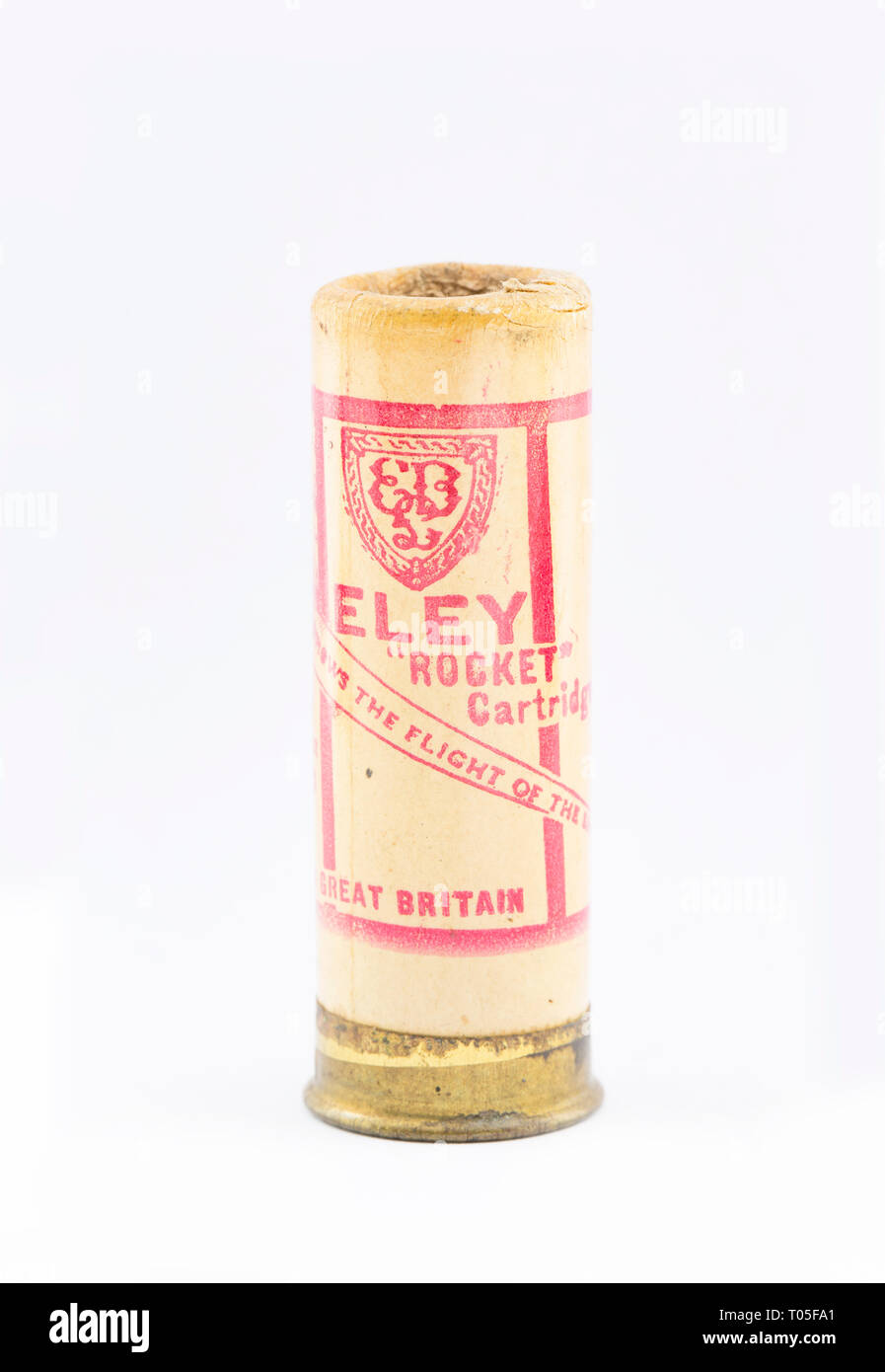 An Eley Rocket cartridge containing No 6 lead shot pellets. The cartridge contained a tracer element that would ignite when the cartridge was fired. T Stock Photo