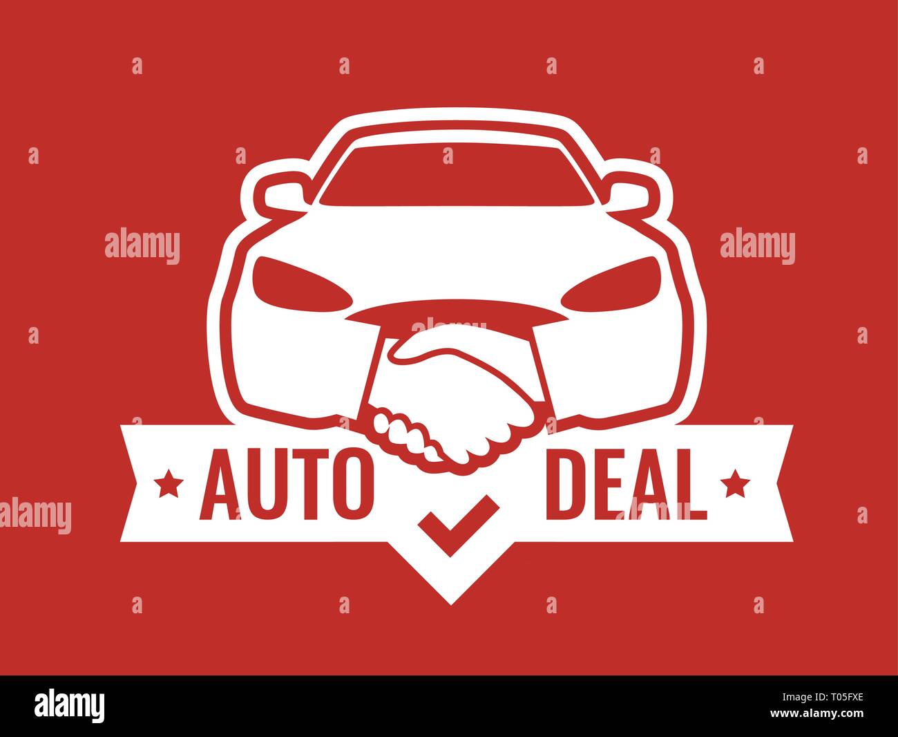 Front view of Car with Handshakes - Creative Emblem Stock Vector