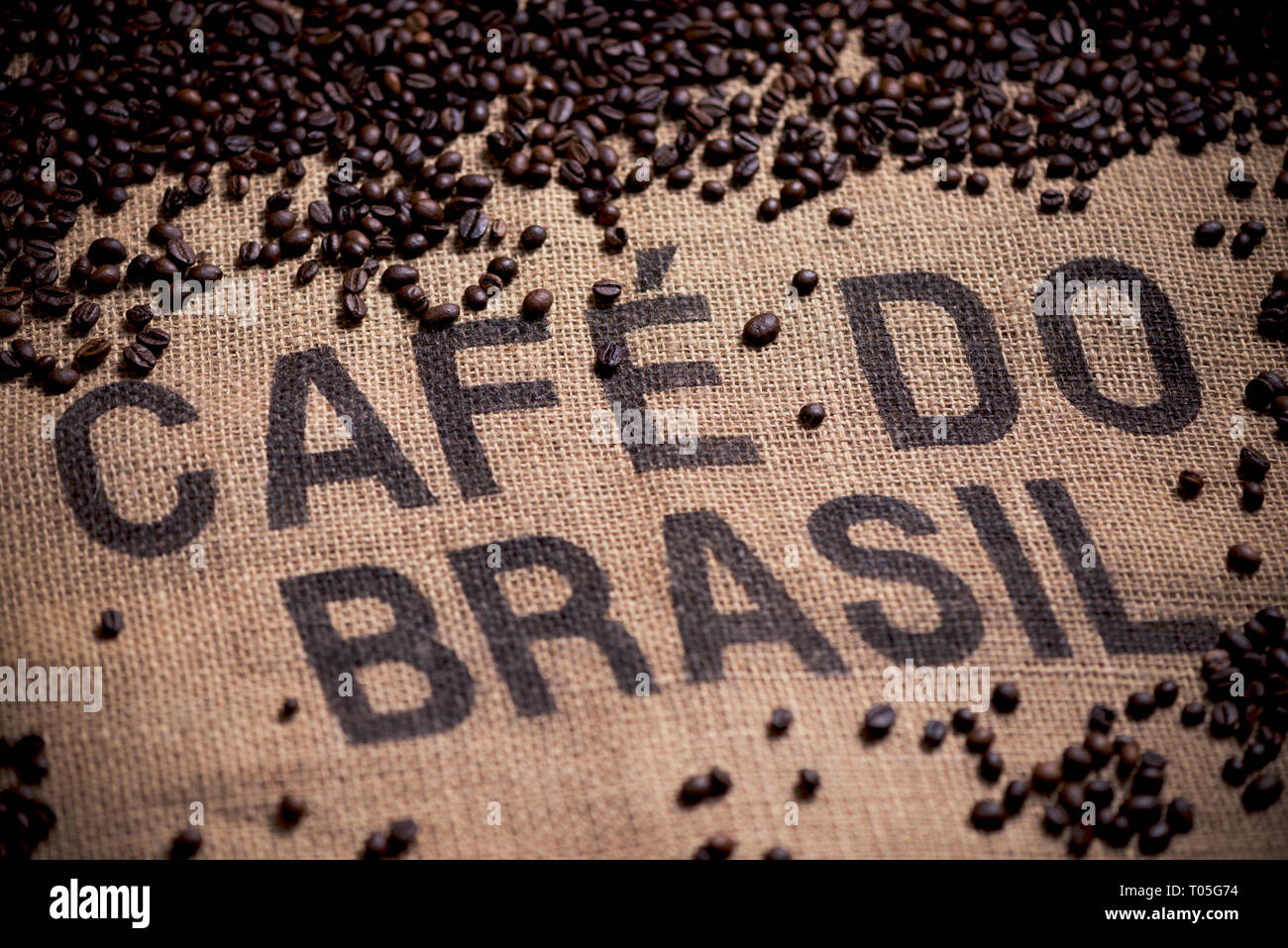 Brazilian coffee bag above view Stock Photo