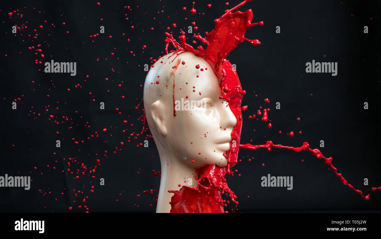 Mannequin head -hand painted RED white female mannequin in red paint isolated on white Stock  main image 2