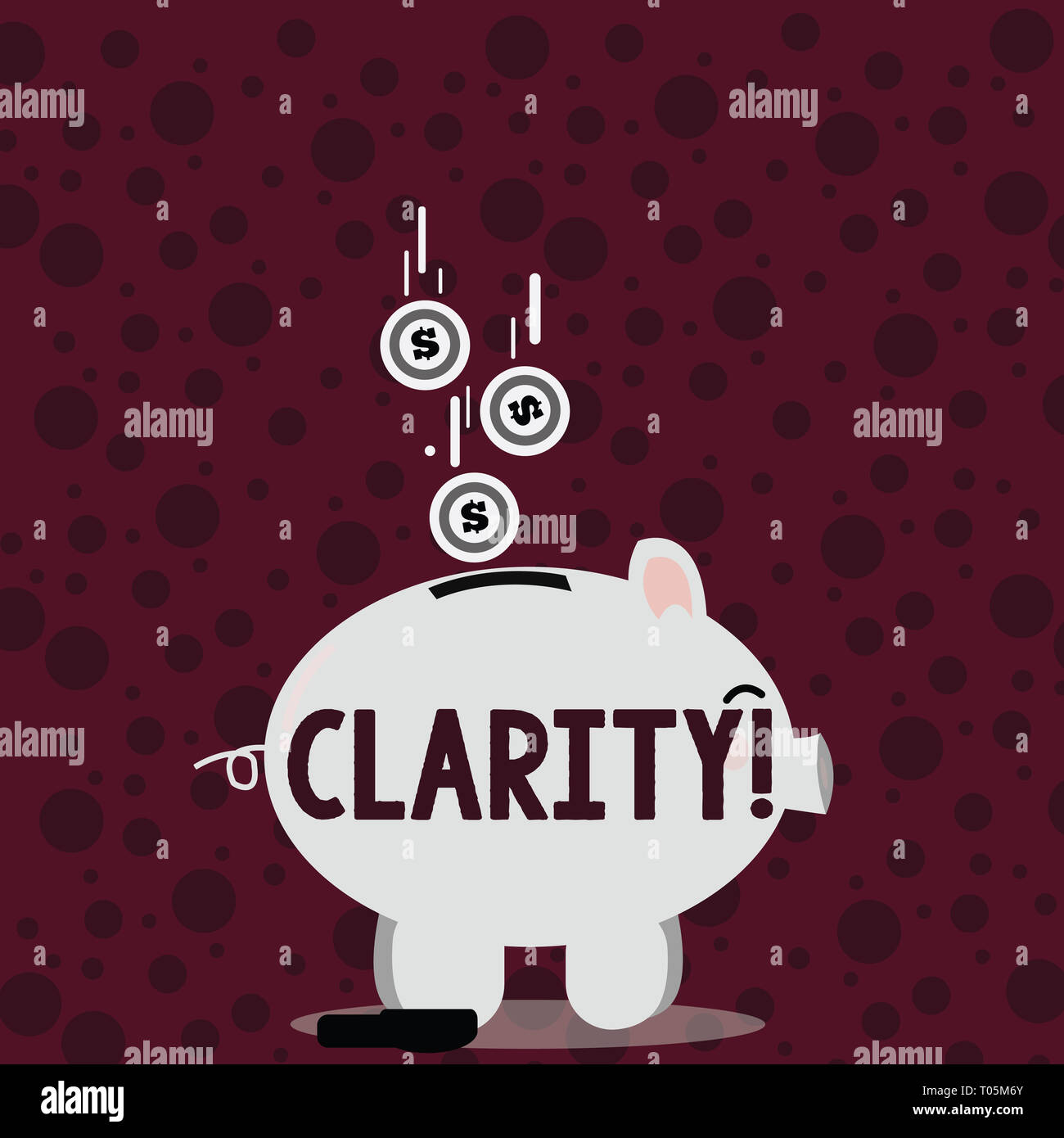 Writing note showing Clarity. Business concept for Certainty Precision Purity Comprehensibility Transparency Accuracy Piggy Bank Sideview and Dollar C Stock Photo