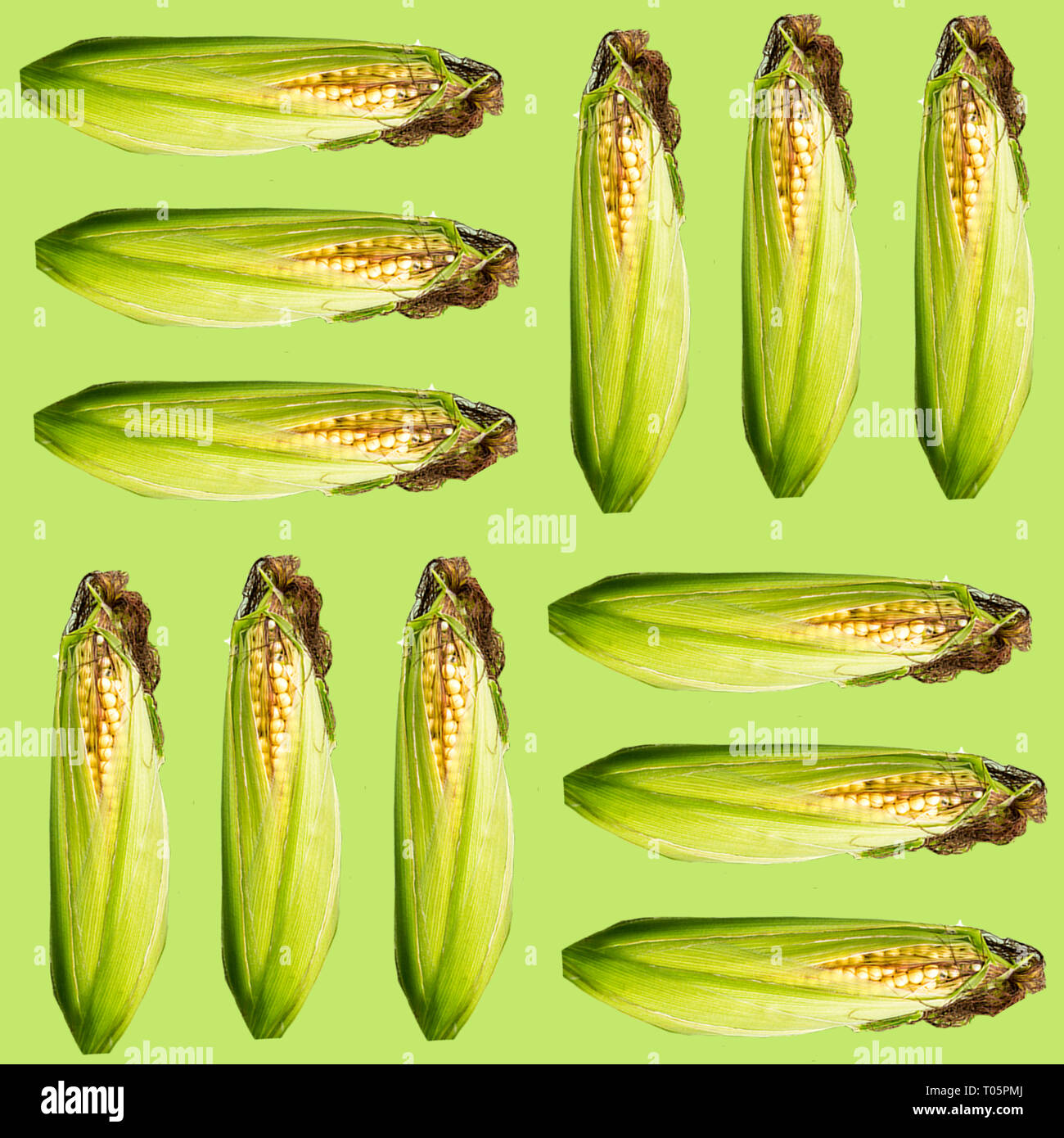 Raster cross seamless pattern. Three ears of corn on a green background ...