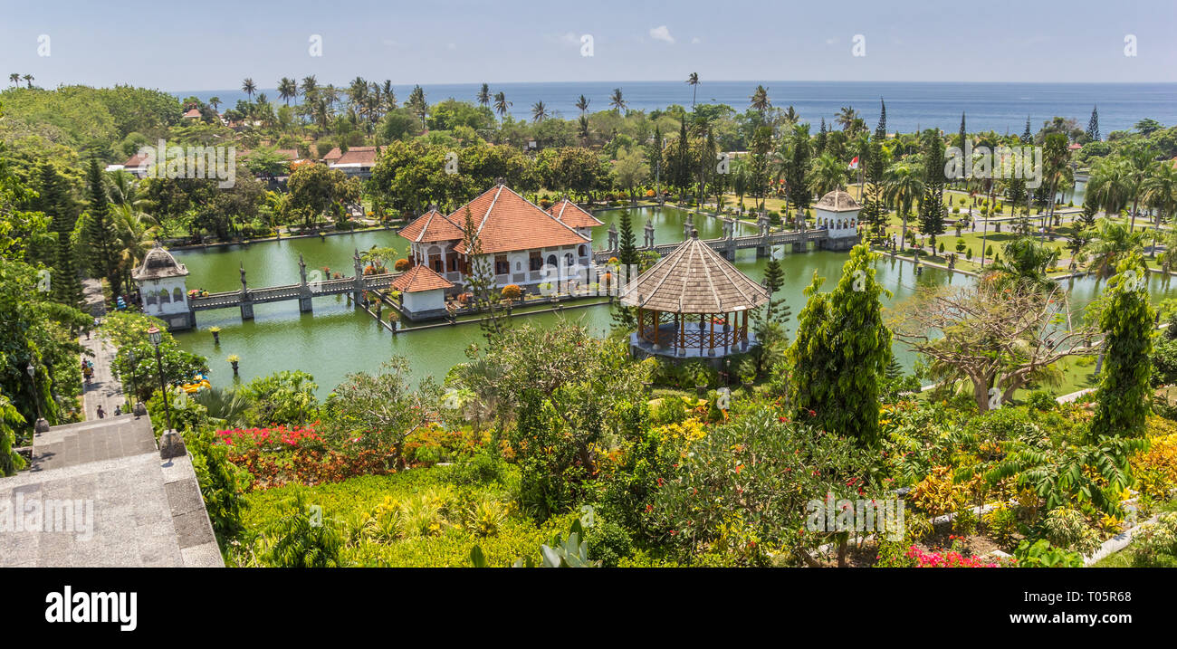 Panorama of Taman Ujung Soekasada water palace on Bali, Indonesia Stock Photo