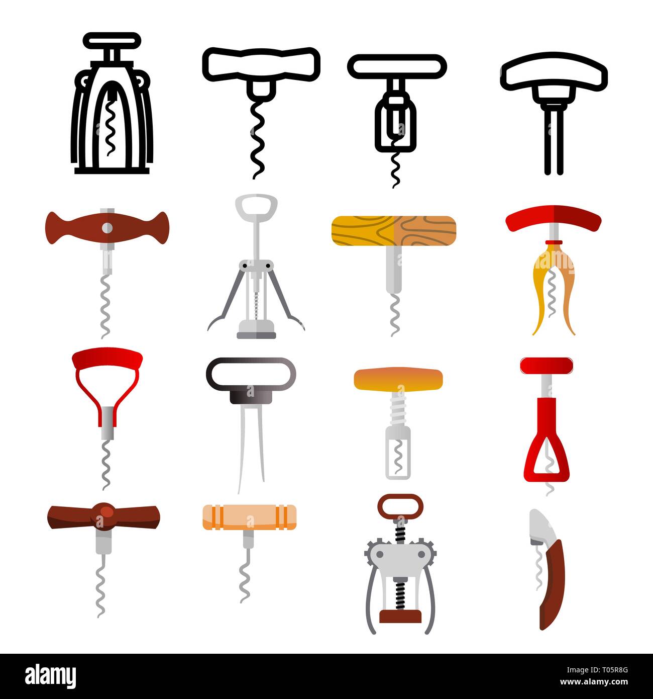 Corkscrew Icon Set Vector. Wine Cork Screw. Open Bottle. Party Bar Tool