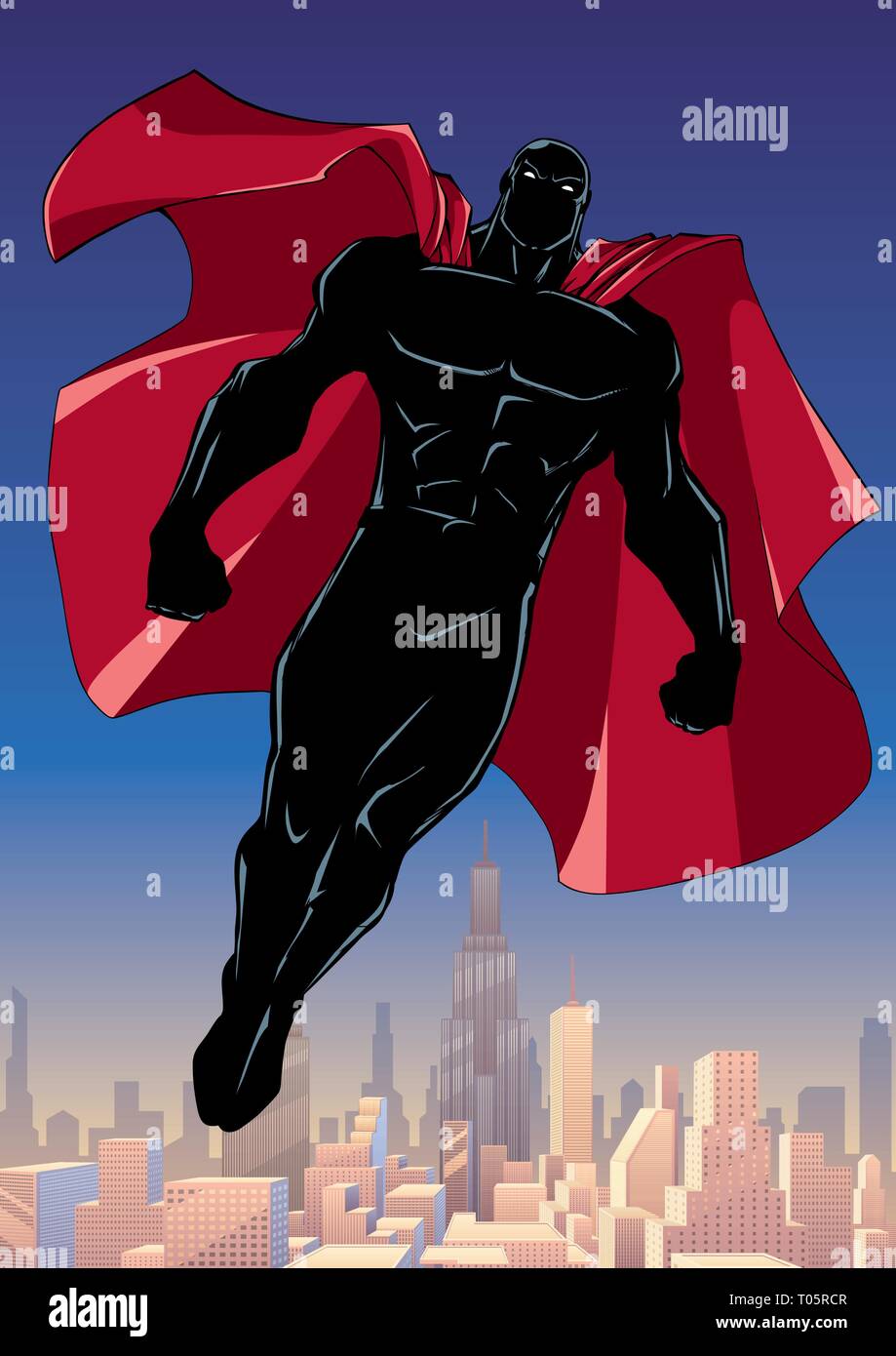 Superhero Flying City Vertical Silhouette Stock Vector Image & Art - Alamy