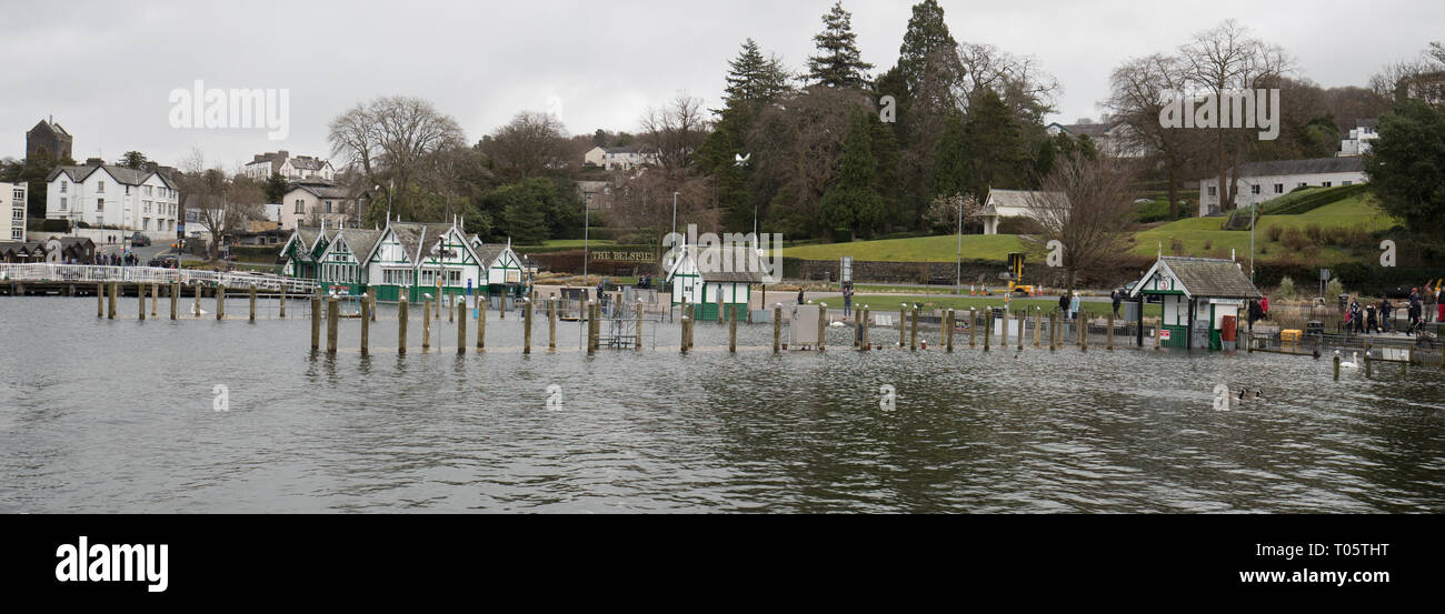 Cumbria, UK. 17th March 2019. Overnight flooding at Bowness Bay on Lake
