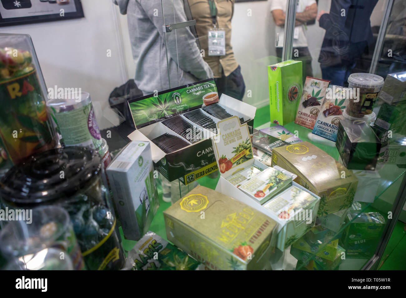 Barcelona, Spain. 16th March 2019. Cannabis tea seen displayed during the festival. Spannabis 2019, a cannabis festival and biggest in Europe. Kannabia is one of the larger seed banks during the festival and it’s visited by thousands of people every year. Credit: SOPA Images Limited/Alamy Live News Stock Photo